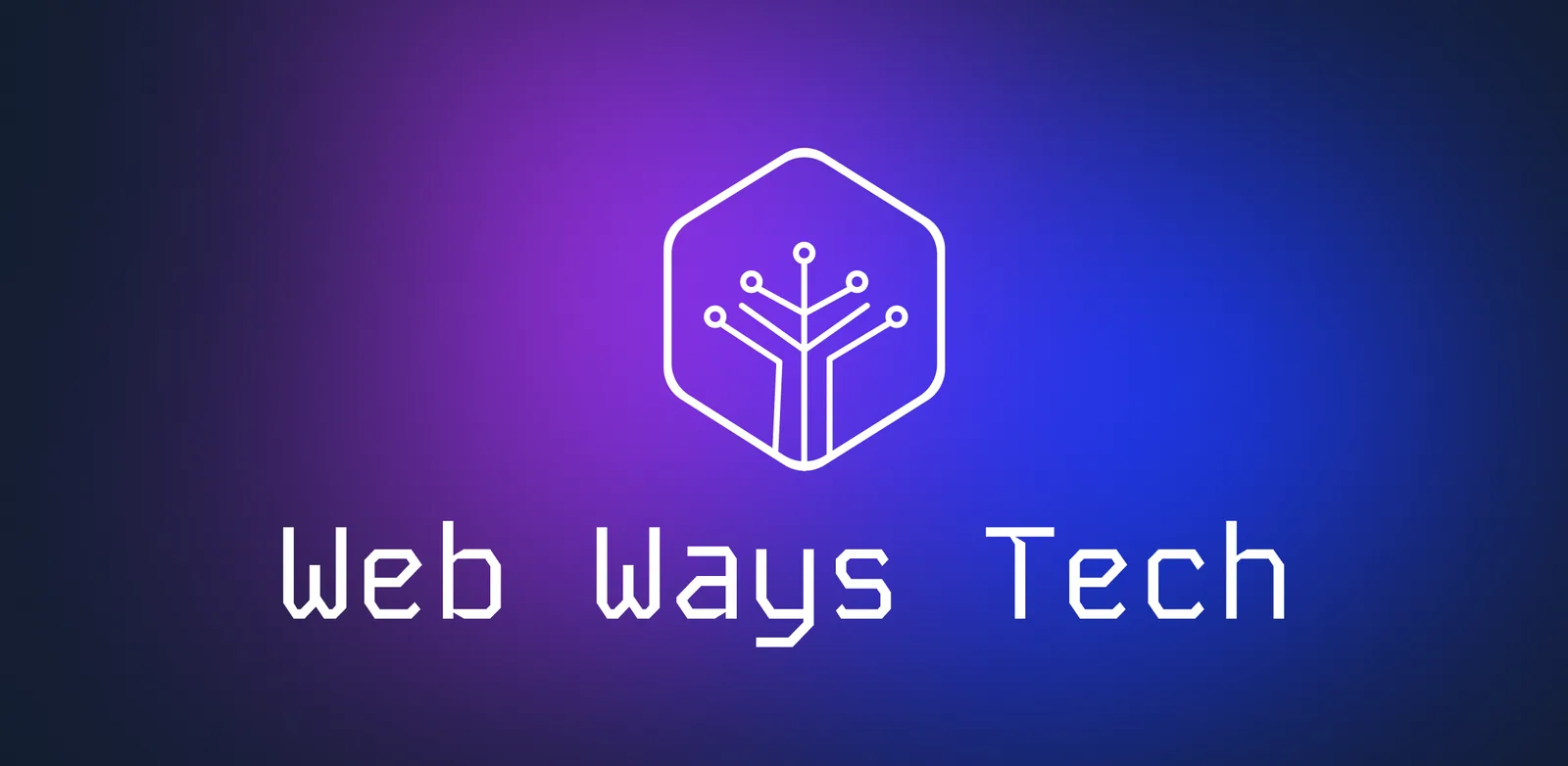 Логотип Web Ways Tech: знак-шестигранник и надпись на сине-фиолетовом градиенте
