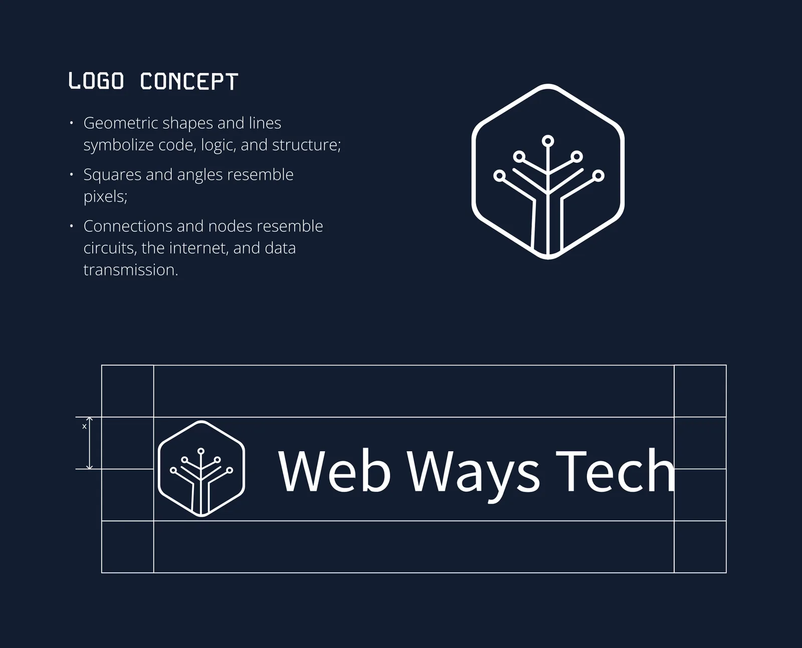 Концепция знака Web Ways Tech и построение логотипа по сетке